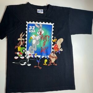 Vintage stamp art Warner Bros. Black Cartoon Character T-Shirt SZ S